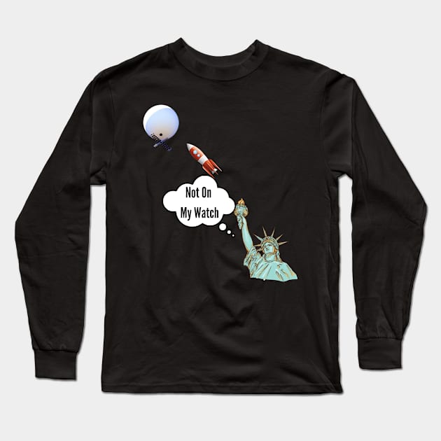 Statue of Liberty Shooting Down Spy Balloon Long Sleeve T-Shirt by The Treasure Hut